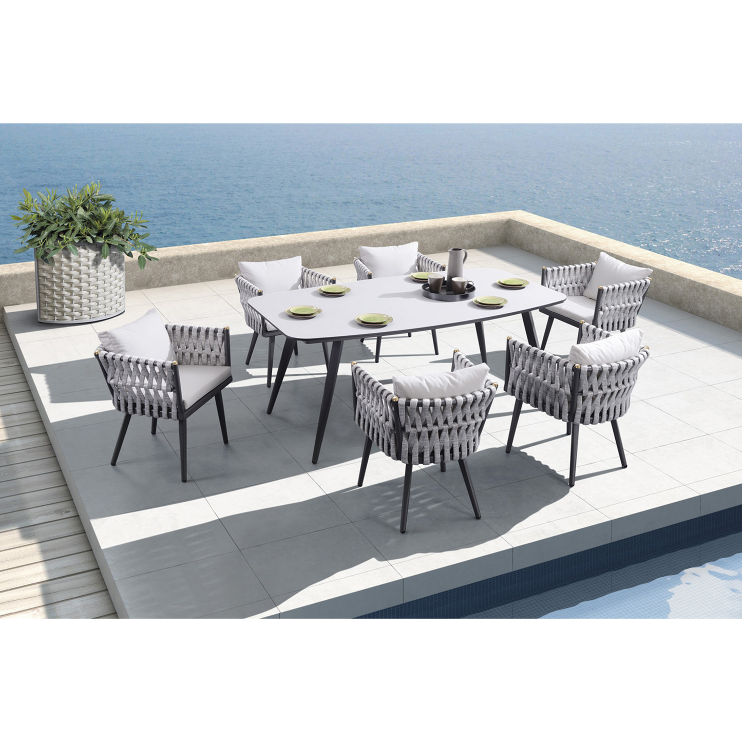 Modern Aluminum & Slat-Top Dining Set – Outdoor Elegance & Comfort