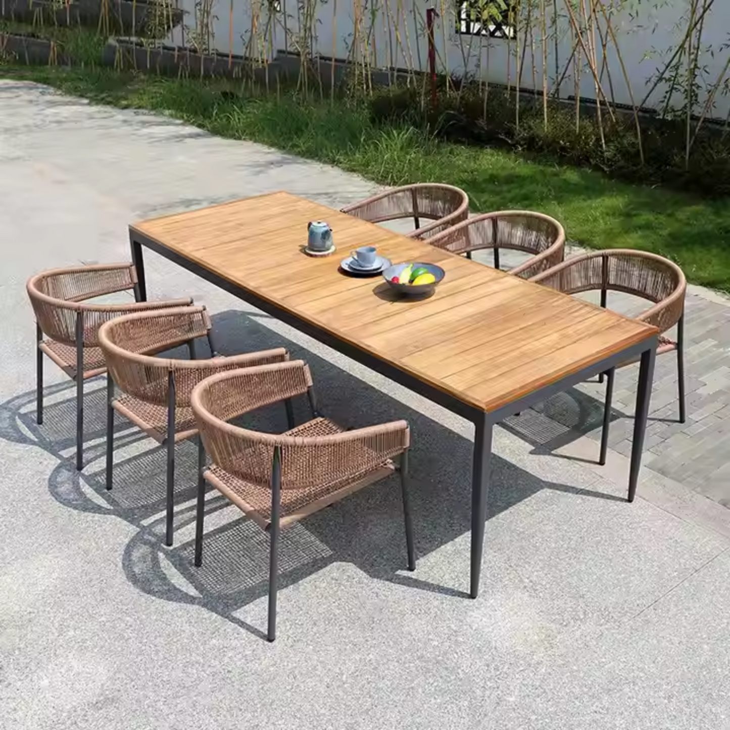 Contemporary Outdoor Dining & Patio Set – Wood & Aluminum