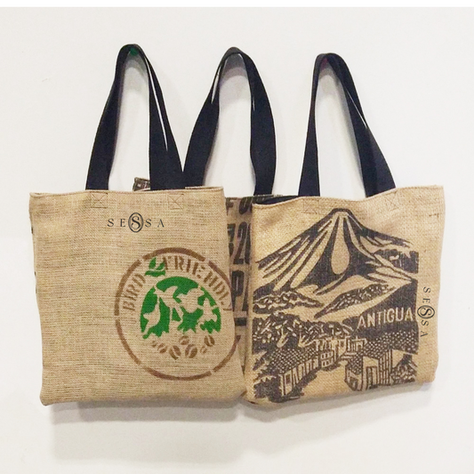 Jute Tote Bag with Cotton Fabric & Rope Handles
